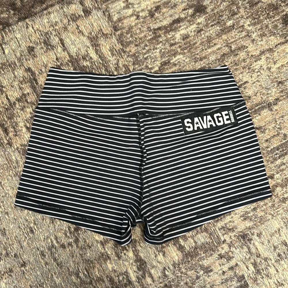 Size small black/white striped shorts Savage Barbell like new